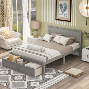 Full Size Platform Bed with Under-bed Drawers, Gray - 1 of 3