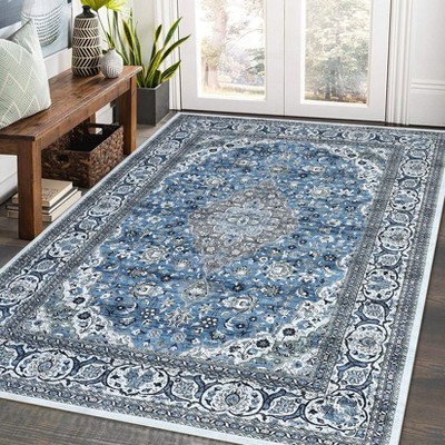 Vintage Distressed Area Rug Machine Washable Low Pile Living Room Rug Stain Resistant Non-Slip Low-Pile Floor Carpet For Home Decor