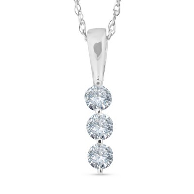 Pompeii3 1/4ct 3 Stone Round Three Diamond Pendant Necklace 14K White Gold