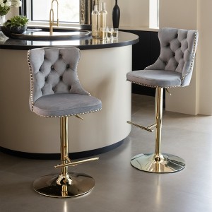 Modern Bar Stools Set of 2, Adjustable Swivel Counter Height Bar Stools with Back, Upholstered Bar Height Chairs with Golden Footrest - Leovsnove - 1 of 4