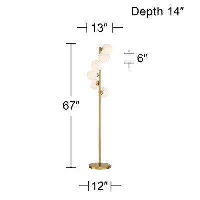 67" Brass and White Glass Globe Tree Floor Lamp