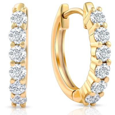Pompeii3 3/4 Ct TW Diamond Hoops Women's Earrings in White or Yellow Gold 15mm tall