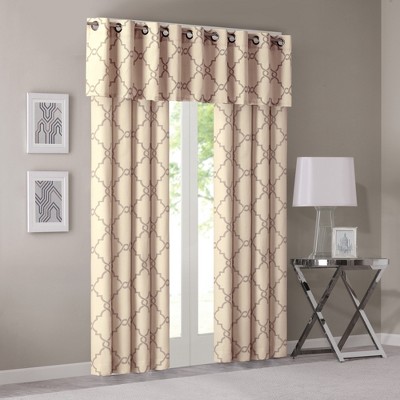 Beige and Grey Fretwork Grommet Top Window Valance 50"x18"