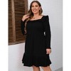 Women's Square Neck Long - Sleeve Dress with Ruffle Trim & Tie Detail, Flowy Midi Dress for Casual & Semi - Formal - 3 of 4
