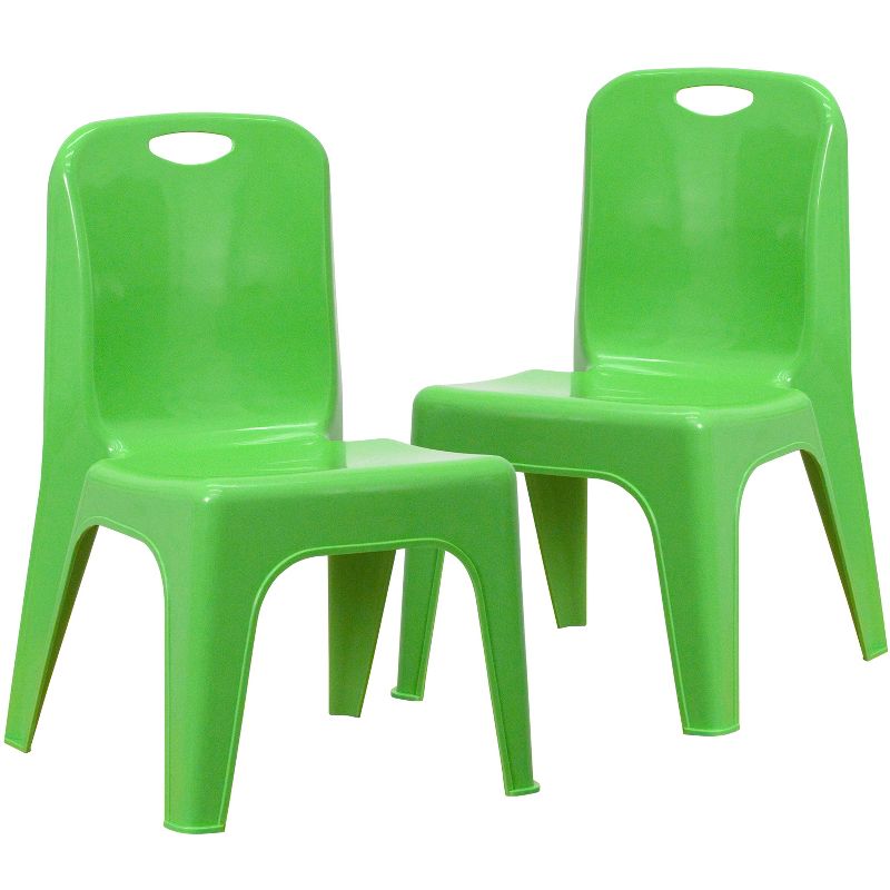 Flash Furniture 2 Pack Green Plastic Stackable School Chair with Carrying Handle and 11" Seat Height, 1 of 11