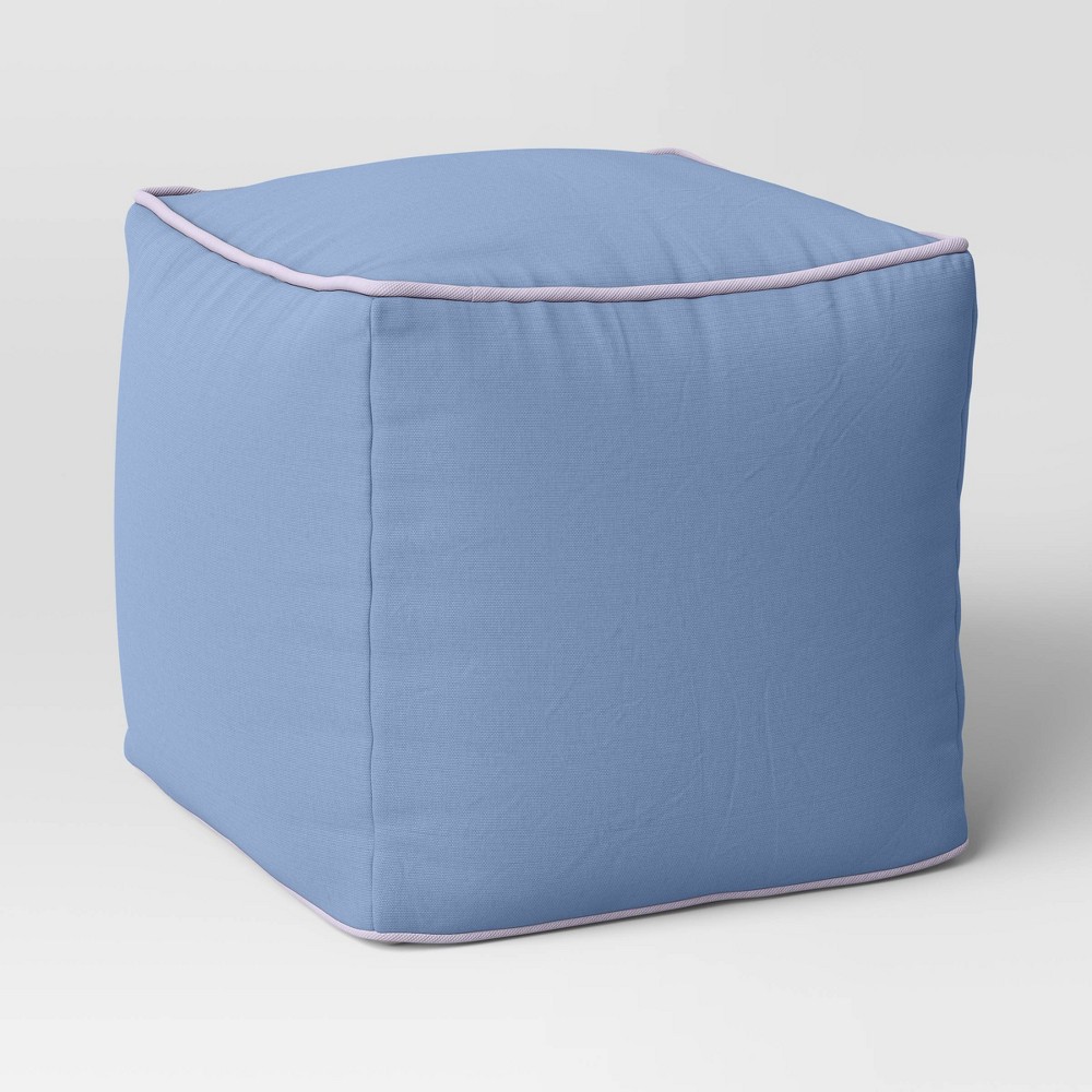 Photos - Other Furniture Color Block with Contrast Piping Pouf Quilt Blue/Lav Splash - Room Essenti