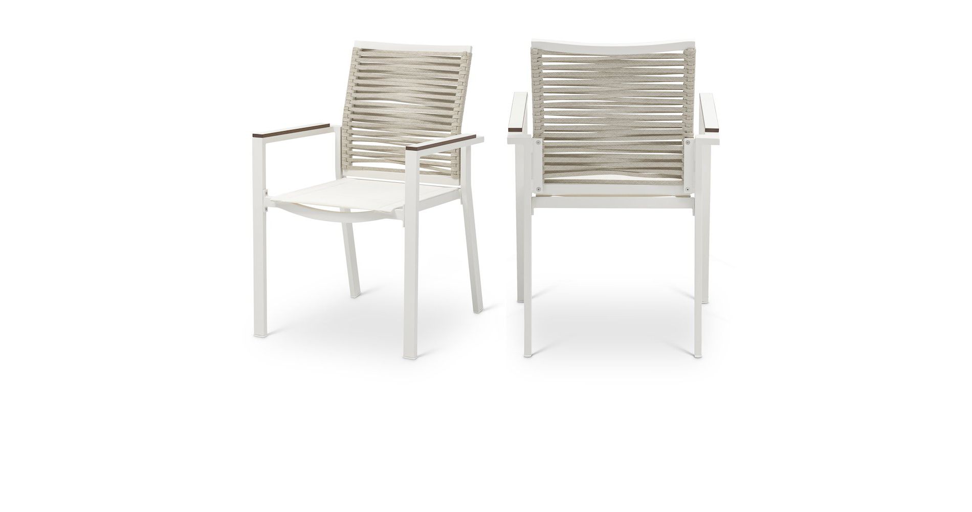 Meridian Furniture,Maldives Beige Rope Fabric Outdoor Patio Dining Arm Chair, Set of 2
