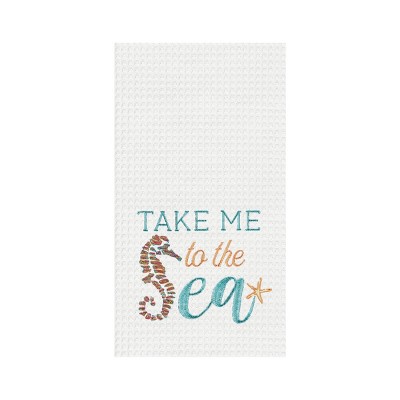 C&F Home Take Me To The Sea Embroidered Waffle Weave Cotton Kitchen Towel