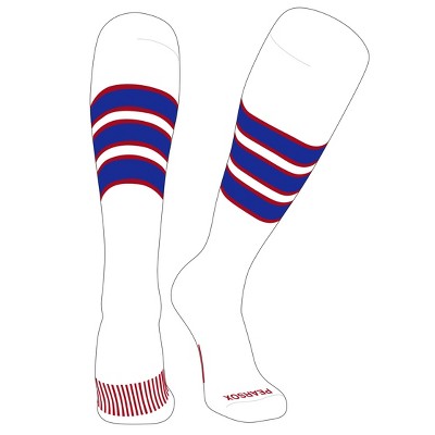 PEAR SOX Striped OTC Baseball, Softball, Football Socks (C) White, Red, Royal