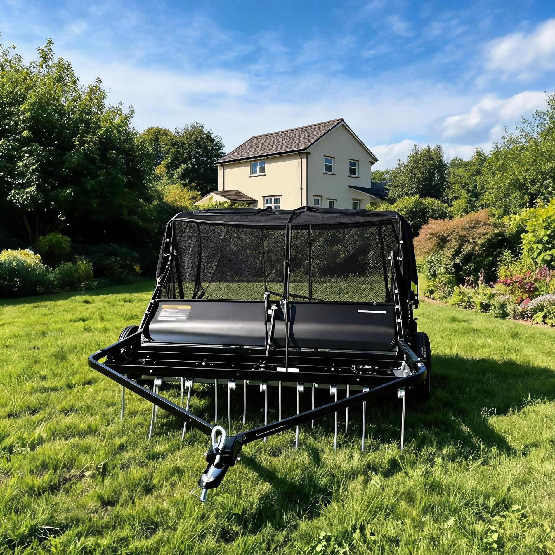 48 Inch Tow‑Behind Lawn Sweeper and Dethatcher Combo, Heavy‑Duty with Adjustable Brush Height and Dumping Rope
