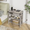3 Tier End Table , Narrow Wooden Side Table with Drawer, Nightstand with Open Shelves, Small Farmhouse Sofa Side Table for Living Room, Gray - 2 of 4