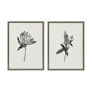 (Set of 2) 18" x 24" Sylvie Vintage Botanical 1 and 2 Framed Canvas Gray - Kate & Laurel All Things Decor