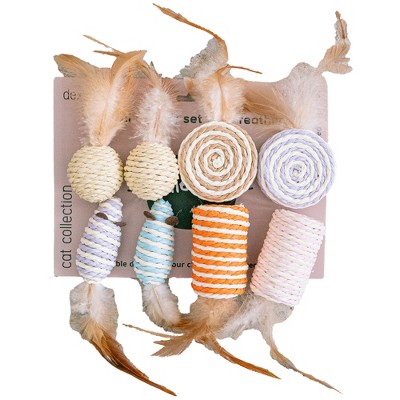 Dexypaws: Cat 8-Piece Sisal & Feather Toy Set - Various Shapes & Textures