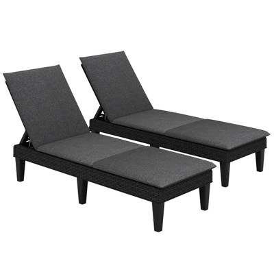 Tangkula 2PCS Patio Lounge Chair Recliner Chair w/ 3-Position Adjustable Backrest & Cushion Black & Gray