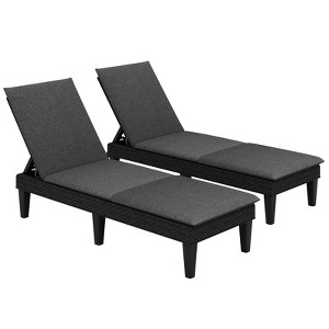 Tangkula 2PCS Patio Lounge Chair Recliner Chair w/ 3-Position Adjustable Backrest & Cushion Black & Gray - 1 of 4