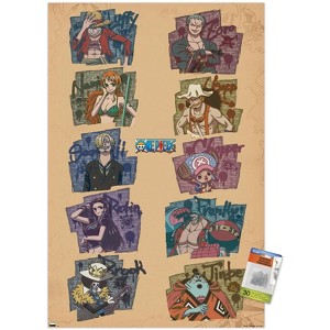 Trends International One Piece: Fishman Island - Brick Wall Grid Unframed Wall Poster Print Clear Push Pins Bundle 22.375" x 34" - 1 of 4