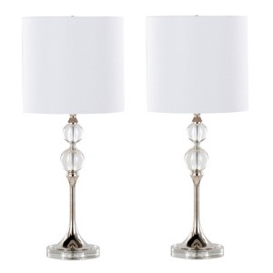 LumiSource Set of 2 Clara 26" Contemporary Crystal Table Lamp in Clear Crystal/Polished Nickel with White Linen Shade from Grandview Gallery - 1 of 4