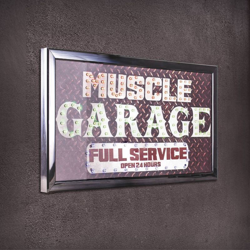 Muscle Garage Full Service Open 24 Hours Framed LED Sign Gray/Brown - American Art Decor, 5 of 7