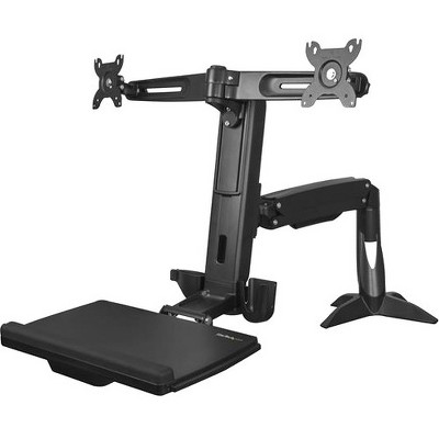 StarTech.com Sit Stand Dual Monitor Arm - For Two Monitors up to 24in - Dual Monitor Mount - Sit Stand Workstation - Height Adjustable