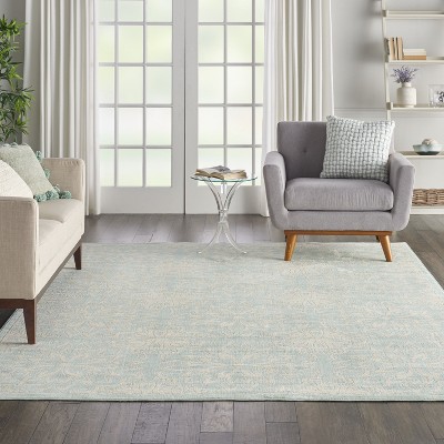 Ivory and Green Floral Synthetic Rectangular Rug 8' x 10'