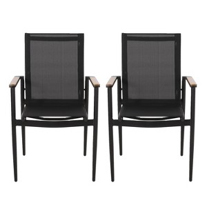 Christopher Knight Home 2pc Barrister Mesh and Aluminum Outdoor Dining Chairs Black/Natural - 1 of 4