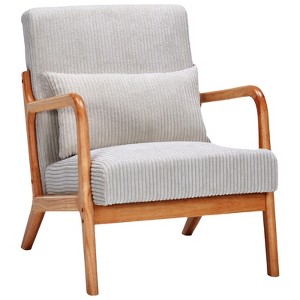 FONTOI Mid-Century Modern Arm Chair with Pillow, Upholstered Reading Chair for Living Room, Bedroom, Beige, 24.8"*30.31"*28.74" - 1 of 4