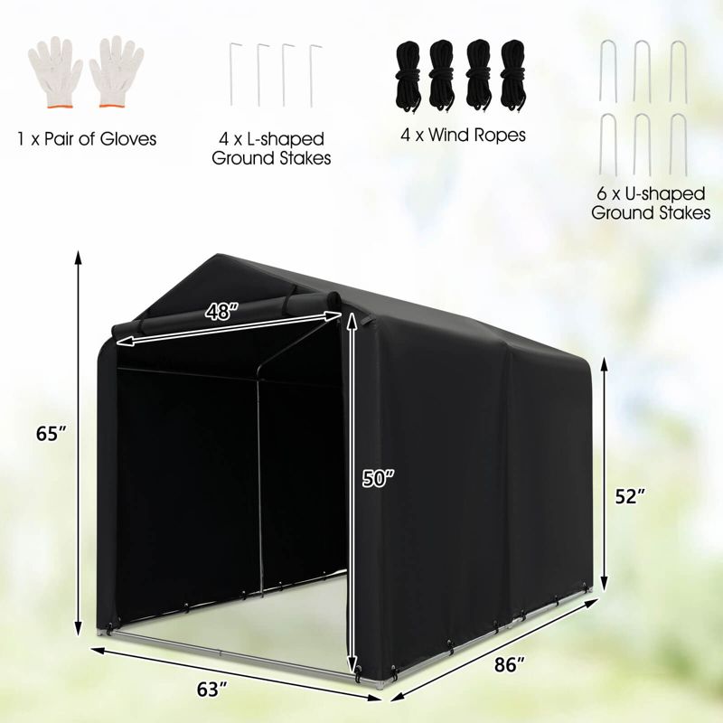 Costway 7 x 5.2' Heavy Duty Storage Shelter Outdoor Bike Storage Tent with Waterproof Cover, 3 of 11