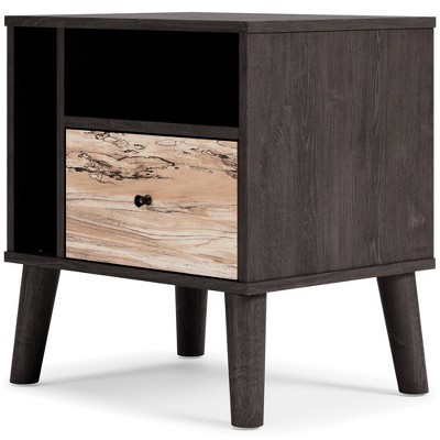 Contemporary Two-Toned Beige & Black Nightstand with Open Shelving