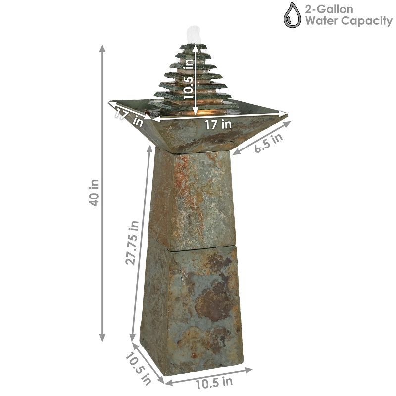 Sunnydaze 40"H Electric Natural Slate Layered Pyramid Tiered Outdoor Water Fountain with LED Light, 4 of 11