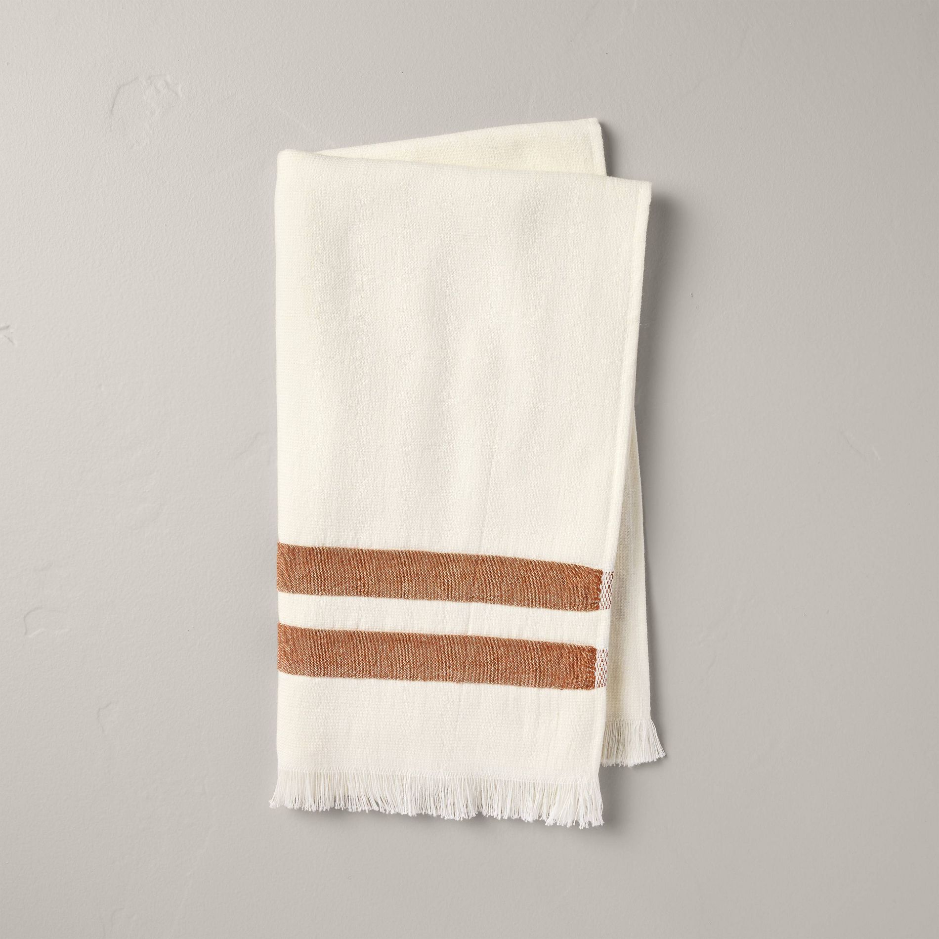 Double Stripe Cotton Hand Towel Cream/Rust - Hearth & Hand™ with Magnolia: Lightweight, Farmhouse Style, 27"x16"