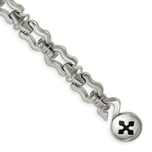 Black Bow Jewelry Men's Stainless Steel and Black Rubber Cross 8.5 Inch Bracelet - 1 of 4
