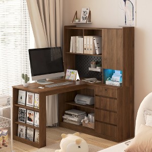 Lyngins L-Shaped Desk Computer Desk with 2 USB Ports, 3 Power Outlets (5ft Cord), Large Workspace, Corner Desk/Office Desk/Gaming Desk/Writing Desk - 1 of 4