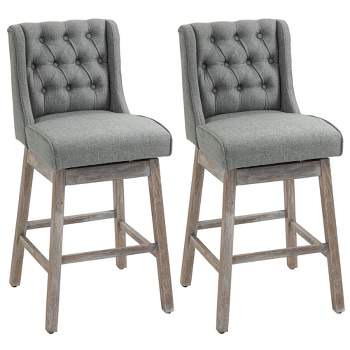 HOMCOM Bar Height Bar Stools Set of 2, 180 Degree Swivel Kitchen Island Stool, 28" Seat Height with Wood Footrests and Button Tufted Design