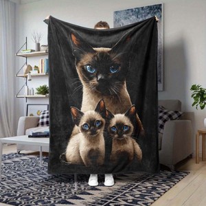Siamese Cat Pattern Flannel Blanket, All Season Soft Polyester Throw for Indoor Outdoor Use, Ideal Gift for Pet Lovers, Christmas Gift. - 1 of 4