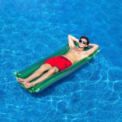 Green Inflatable Pool Float with Cushioned Air Tubes and Headrest