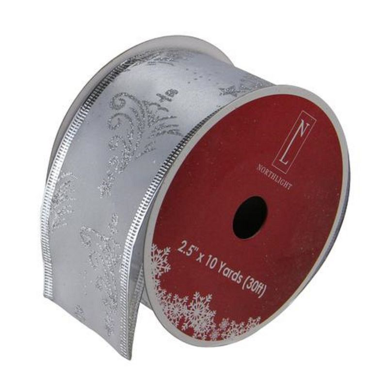Northlight Silver Glittering Trees Christmas Wired Craft Ribbon 2.5" x 10 Yards, 1 of 4