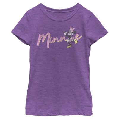 Girl's Disney Cursive Minnie T-shirt - Purple Berry - Small : Target