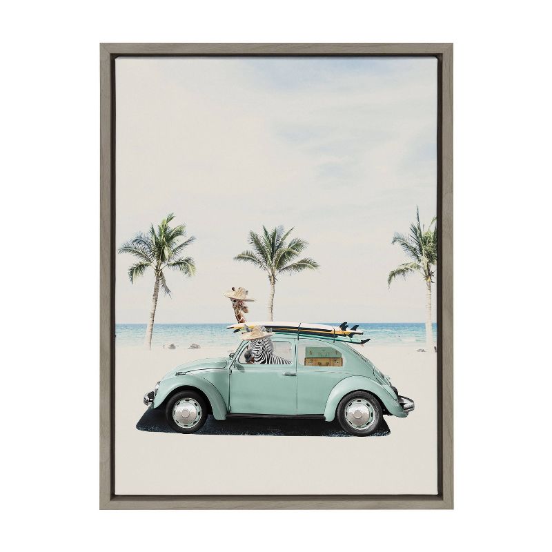 Kate &#38; Laurel All Things Decor 18&#34;x24&#34; Sylvie Summer Adventures Framed Canvas Wall Art by July Art Prints Gray Zoo Animal Beach Car, 1 of 7