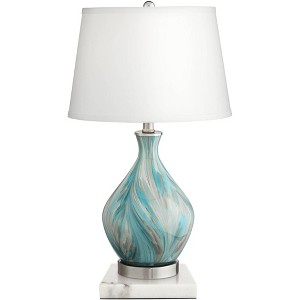 360 Lighting Cirrus Modern Accent Table Lamp with Square White Marble Riser 22" High Blue Gray Drum Shade for Bedroom Living Room Office House Home - 1 of 4