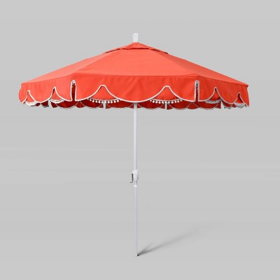 9' Sunbrella Coronado Base Market Patio Umbrella with Push Button Tilt - White Pole - California Umbrella
