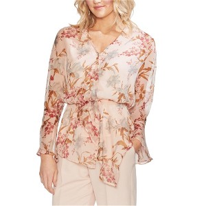 Vince Camuto Womens Flutter Cuff Floral Peplum Blouse - 1 of 1