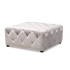 Calvetti Velvet Button Tufted Cocktail Ottoman Gray - Baxton Studio: Modern Upholstered Square Bench, 250lb Capacity - 4 of 4