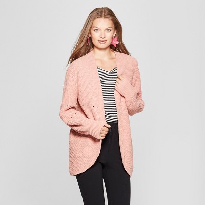 Women's Pointelle Chenille Cocoon Cardigans - A New Day™ Pink M