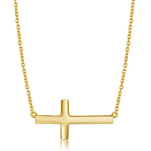 Bella Silver Sterling Silver Sideways Cross Necklace - Gold Plated - Gold - 16+2 Inch - 1 of 2