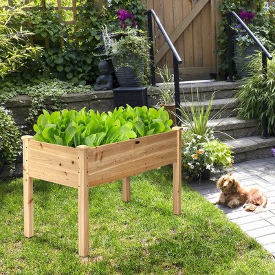 Natural Cedar Wood Raised Garden Bed Planter Box for Outdoor Deck
