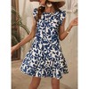 Coolmee Women Summer Mini Dress Ruffle Cap Sleeve Floral Print Crewneck Babydoll Short Sundress L Blue print - 3 of 4
