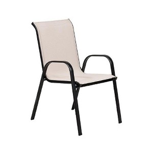Royal Hampton Outdoor Stacking Chair Set of 2, Beige Mesh Fabric, Black Metal - 1 of 1