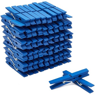 Juvale 100 Blue Wooden Clothes Pins 3.9" for Laundry & Decorative Photo Postcards, Cute Clothespins for Baby Shower