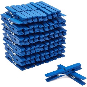 Juvale 100 Blue Wooden Clothes Pins 3.9" for Laundry & Decorative Photo Postcards, Cute Clothespins for Baby Shower - 1 of 4