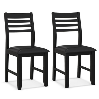 Tangkula Wooden Dining Chair Set of 2 Kitchen Side Chairs w/ Rubber Wood Frame Ladder Back Black